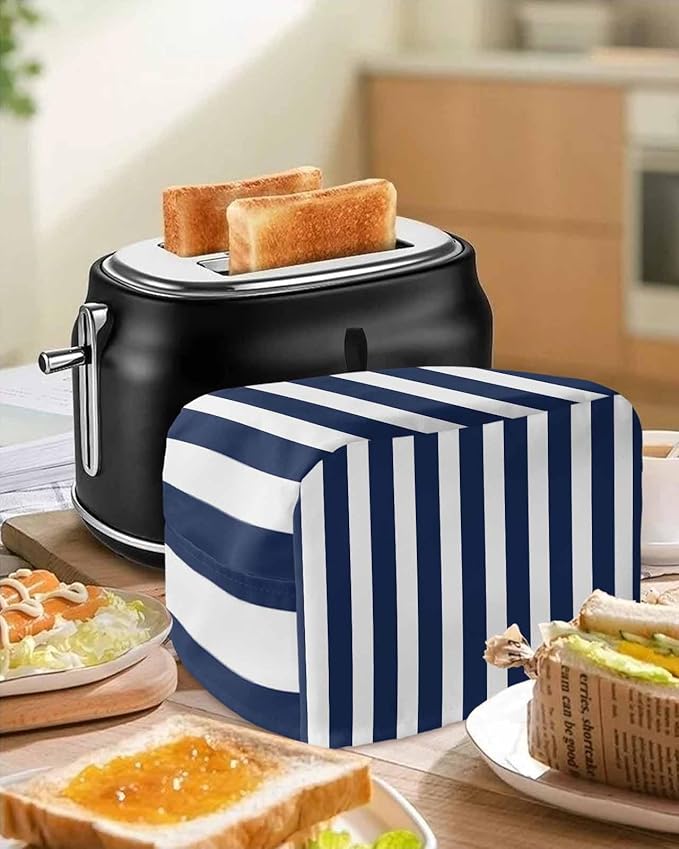 Toaster Cover 2 Slice Navy Blue Stripes Toaster Oven Cover with Pockets Blue Vertical Striped Dustproof Bakeware Protector Small Kitchen Appliance Dust Covers and Fingerprint Protection for Women