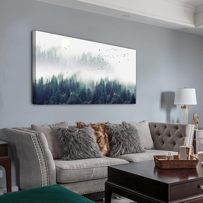 Wapluam Large Wall Art For Living Room Canvas Wall Decor Bedroom Modern Home Decor Office Wall Decoration Fog Forest View Wall Painting Stretched And Framed Pictures Ready To Hang Art Works 48 X 24