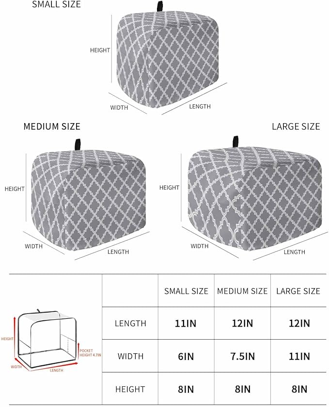Toaster Cover 4 Slice Moroccan Pattern Toaster Oven Cover with Pockets Geometric Trellis Grey Dustproof Bakeware Protector Small Kitchen Appliance Dust Covers and Fingerprint Protection for Women