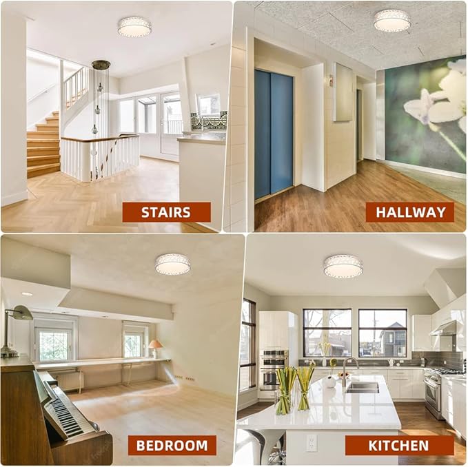 LED Flush Mount Ceiling Light, 14 Inch Dimmable Round Lighting Fixture, 20W 1400 Lumens 3000K Warm White, ETL Listed for Kitchen, Hallway, Bedroom, Stairways (Metal Body and Acrylic Shade)