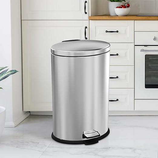 Kitchen Trash Can with Lid - 10.5Gallon/40L Oval Stainless Steel Trash Can with Removable Inner Liner and Lid Soft Close, Foot Pedal Garbage can for Home Office,Fingerprint Proof Silver