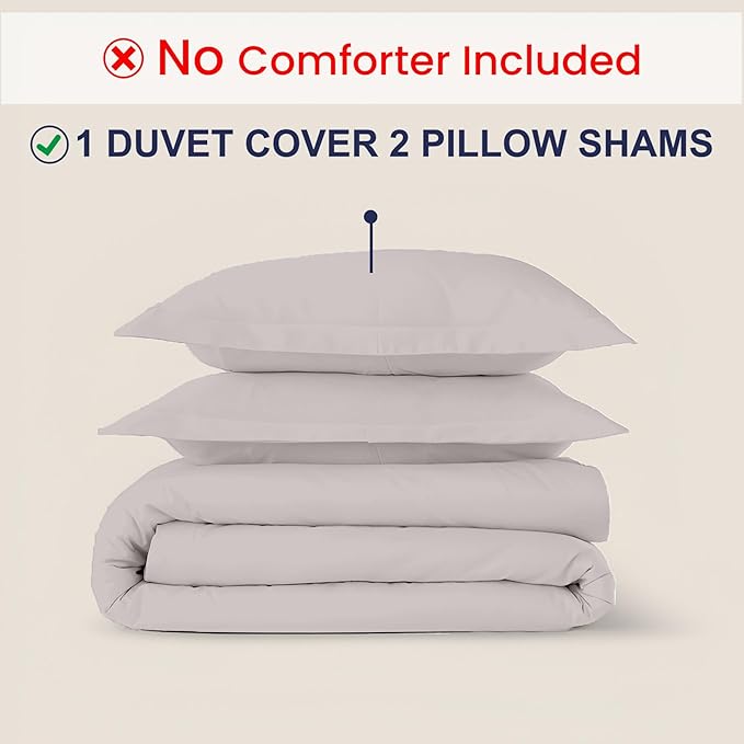 Kotton Culture 3 Pc Twin Size Duvet Cover Set- 100% Egyptian Cotton Sateen 600 Thread Count Ultra Soft Premium Durable Comforter Cover Zipper Closure & Corner Ties (Light Grey, Twin/Twin XL 68" X 90")