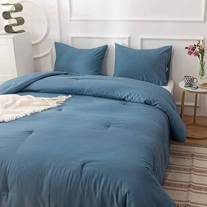 Blue Comforter Set Twin Size Solid Lake Blue Comforter Set Soft Breathable Comfy Fluffy Lightweight Blue 3 Piece Comforter Set Twin Size Women Men