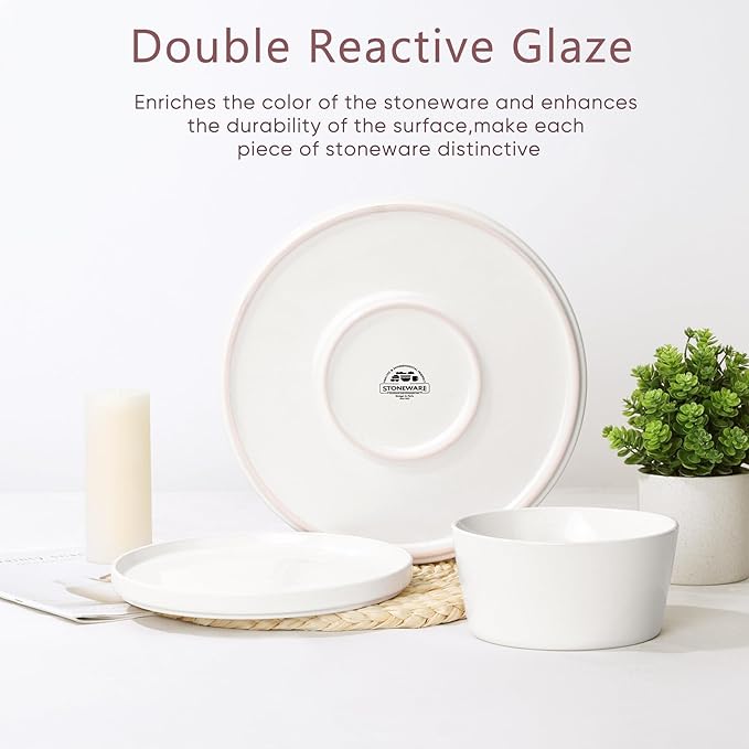 Herogo Dinnerware Sets with Pasta Bowls for 4, 16 Piece Dinner Salad Plates and Cereal Serving Bowls, Double Reactive Glaze, Microwave & Dishwasher Safe, Chip & Scratch Resistant, Speckled White