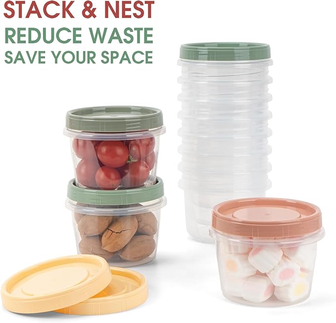 8 Oz Small Food Containers with Lids, 4 Pack, 1-Cup Reusable Snack Containers with Screw Top for Food Small Portions Meal Prep Freezer Storage, Microwave Freezer Dishwasher Safe, 4 Colors