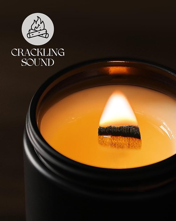 AOOVOO Scented Candles for Men - Rose & Sandalwood Candles for Home Scented | Crackling Wood Wick Soy Candle | Strong Fragranced Masculine Black Candle Gift for Women & Men, 9oz
