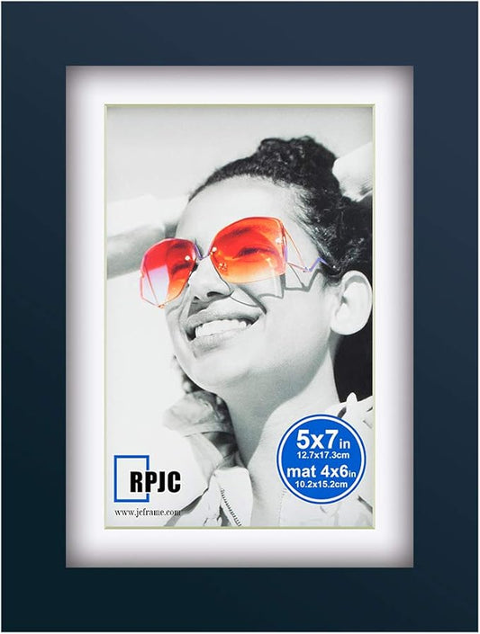 RPJC 5x7 inch Picture Frame Made of Solid Wood and High Definition Glass Display Picture 4x6 with Mat or 5x7 Without Mat for Wall Mounting Photo Frames Jazz Blue