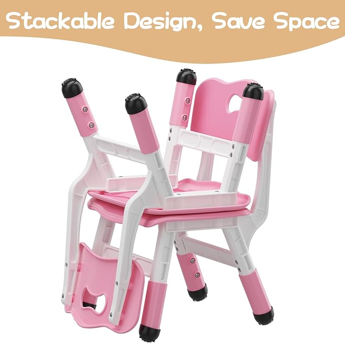 GAOMON Kids Chair, 3 Level Height Adjustable Kid Chair, Plastic Toddler Chairs for Children Boys Girls Age 2-6, Suitable for Home Family Classroom Nursery Indoor Use (2 Pack, Pink)