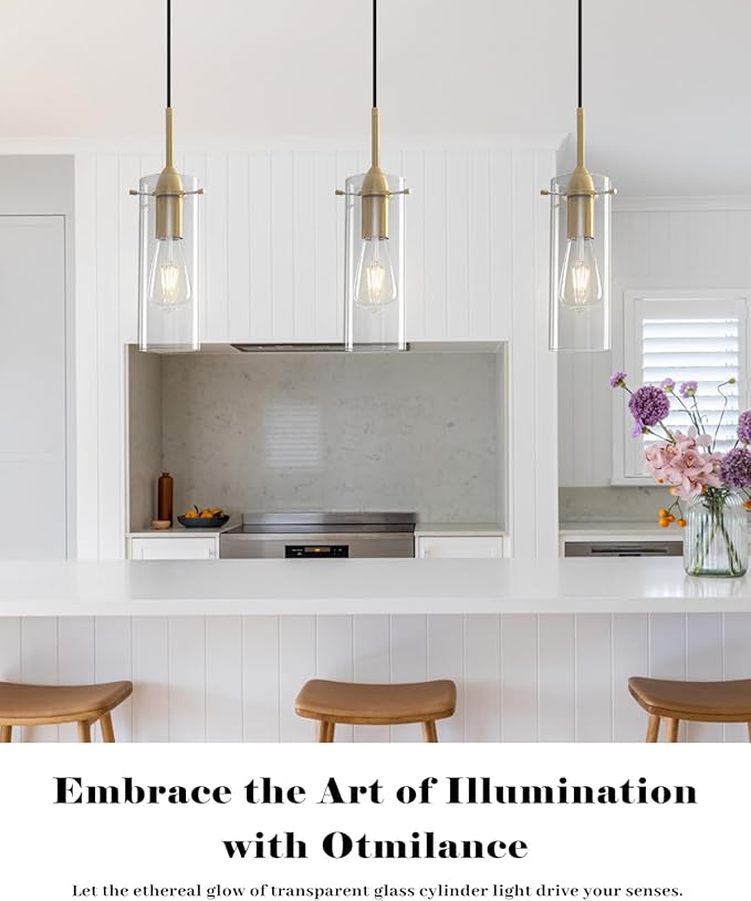 Gold Pendant Lights Kitchen Island 3 Packs, Blown Glass Pendant Light, Modern Glass Kitchen Pendant Light, Hanging Pendant Lights, Island Pendant Lights for Kitchen, Dining Living Bathroom