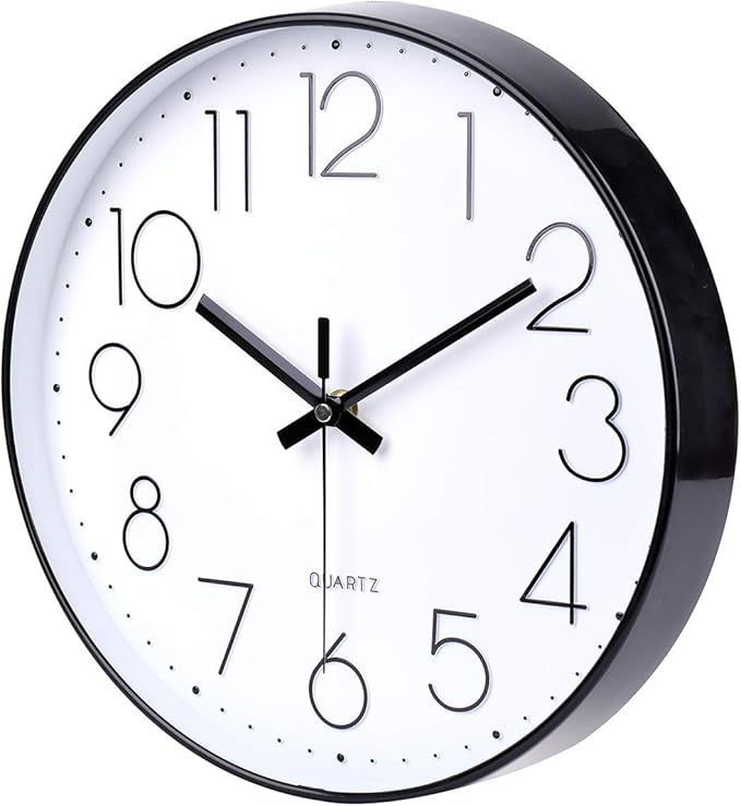jomparis Black Wall Clock Large 13.5 Inch Silent Non Ticking Battery Operated Quartz Decorative Round Wall Clock for Classroom Living Room,Office,School