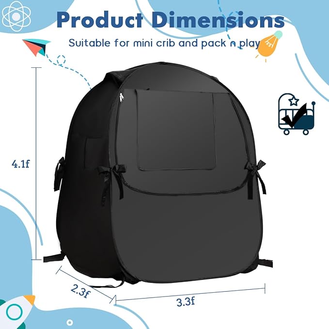 Pack N Play Blackout Cover, Portable Travel Essential Pack N Play Cover, Dark Pack and Play Blackout Cover for Baby Sleeping, Block 90% + Light