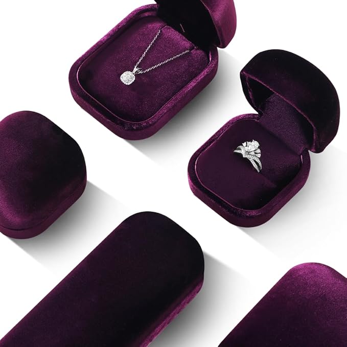 Resilient Velvet Ring Earrings Bracelet Necklace Display Box, Travel Mini Jewelry Organizer Case (Purple, Ring Box)