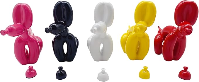 Balloon Dog Mini Poop Dog Decoration Desktop in Living Room Art Animal Small Statue,Bookshelf Decor (Red and Pink)