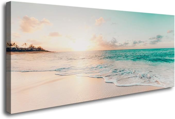DZL Art S73850 Wall Art Canvas Prints Beach Sunset Ocean Waves Nature Pictures Painting Canvas Paintings Ready to Hang for Home Decorations Wall Decor