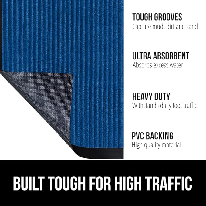 GORILLA GRIP Traffic Guard Door Mat, 2 Pack, Heavy Duty Waterproof Doormat, Commercial Office Space Welcome Mats, Stain and Fade Resistant, Low Profile, Strong Rubber Backing, 35x23, Blue