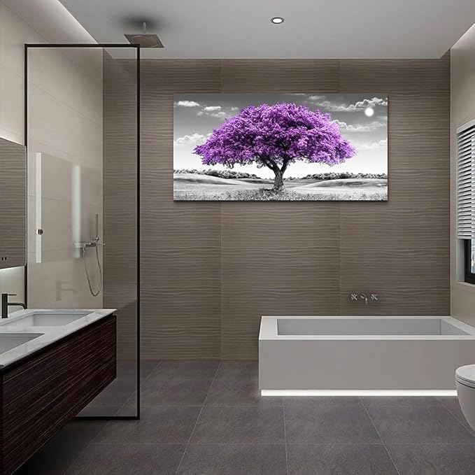 Large Canvas Wall Art for Living Room Wall Decor for Office Aesthetic Bedroom Wall Decorations Purple Tree Landscape Painting Black and White Pictures Artwork Room Modern Home Decor