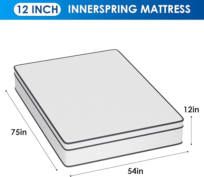 PayLessHere 12 Inch Full Innerspring Mattress in a Box with Bamboo Charcoal Gel Memory Foam Fiberglass Free CertiPUR-US Certified Medium Firm Spring Mattress Pressure Relief,Full