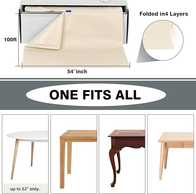 Craft And Party, 54 in x 100 feet Plastic Table Cover Roll for Party, Banquet, Picnic, Kids Activities for Any Size and Shape Table (Ivory, 54" x 100ft)