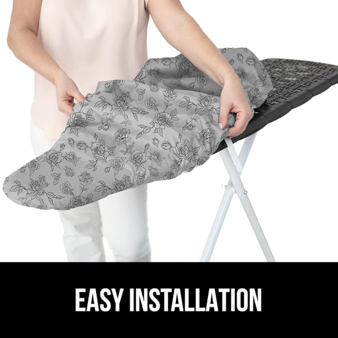 The Original GORILLA GRIP Ironing Board Cover and Pad, Silicone Coating, Thick Scorch Resistant Padding, Heavy Duty Iron Covers Standard Boards, Hook and Loop Fastener Strap, Gray Floral, 15x54