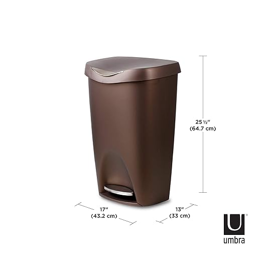 Umbra 084200-125 , Bronze Brim Large Kitchen Trash Stainless Steel Foot Pedal – Stylish and Durable 13 Gallon Step Garbage Can with Lid