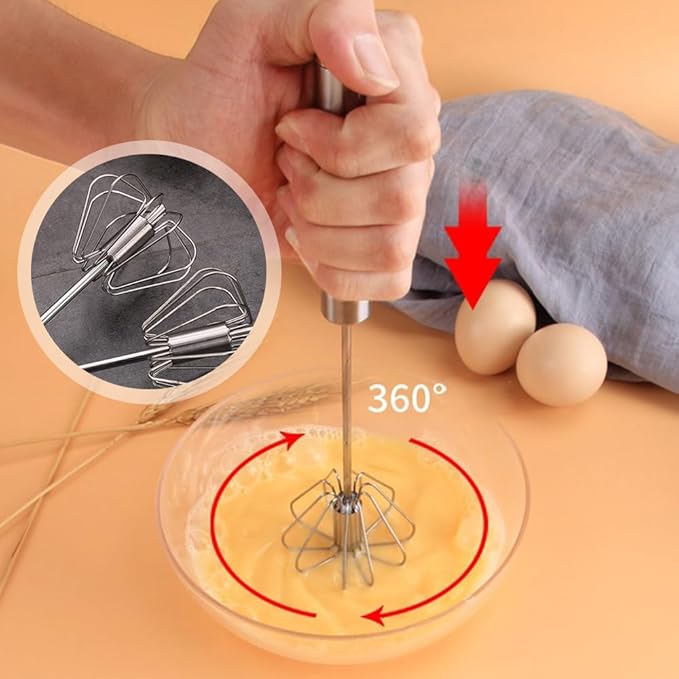 2025 Upgrade Stainless Steel Egg Whisk, Semi-Automatic Hand Push Mixer Stirrer Whisk Blender, Stainless Steel Whisks Blender for Blending, Beating & Stirring (10inch)