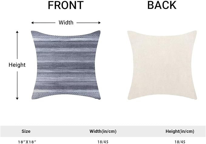 Boho Blue Stripe Throw Pillow Covers 18x18 Inch Set of 2, Rustic Abstract Decorative Throw Pillow Covers Retro Stripe Neutral Outdoor Cushion Cover for Sofa Couch Farmhouse Room Bed Decor