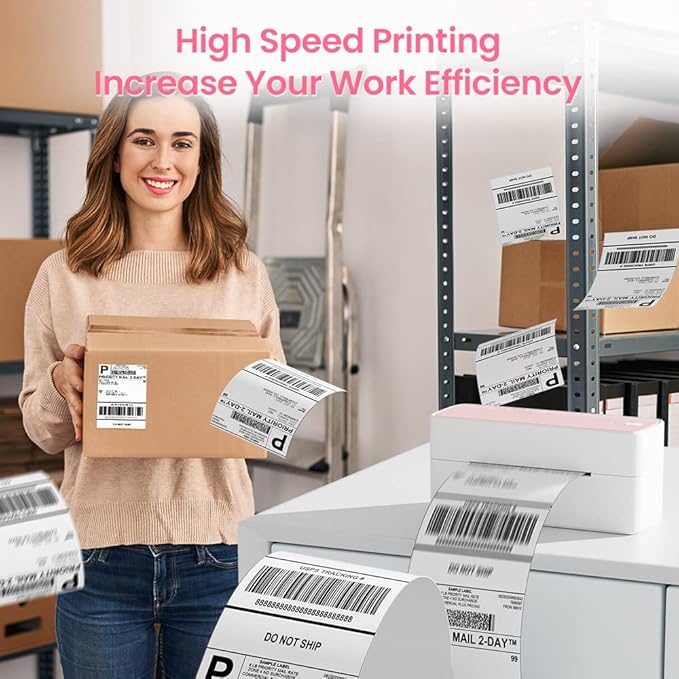Phomemo Bluetooth Thermal Label Printer, 241BT 4X6 Wireless Shipping Labels Printer for Small Business, Pink Label Printers for Shipping Package, Compatible with iPhone, Android, Amazon, Shopify, USPS