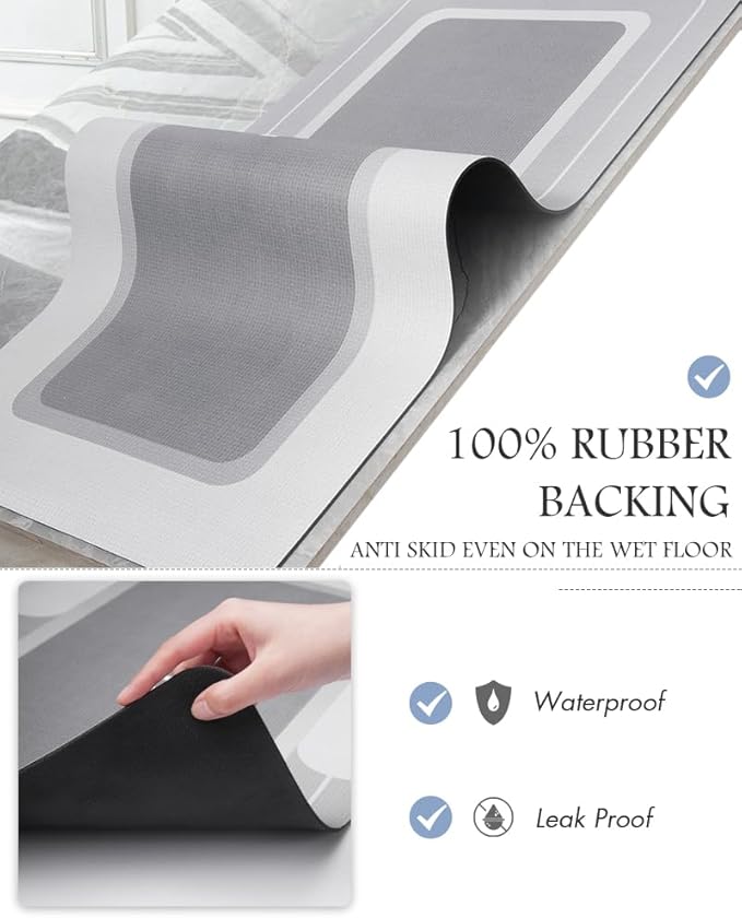 MontVoo-Bath Mat Rug Long Non Slip Super Absorbent Bathroom Runner Stain Resistant Quick Dry Thin Bathroom Mat Fit Under Door-24"x70",Gray