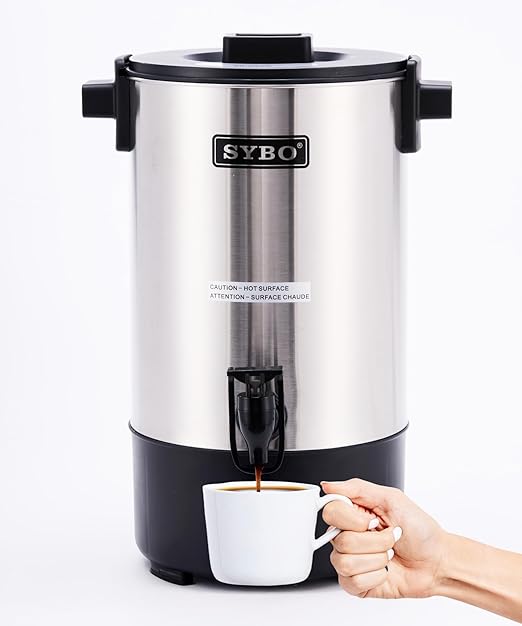 SYBO SR-CP40C Commercial Grade Stainless Steel Percolate Coffee Maker, Hot Water Urn for Catering, Hot Beverage Dispenser, 45-Cup, 4.5L, Metallic
