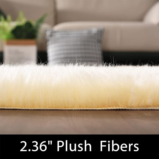 Latepis Light Yellow High Pile Faux Fur Runner Rug, 2x10 ft, Hallway, Bedroom, Living Room