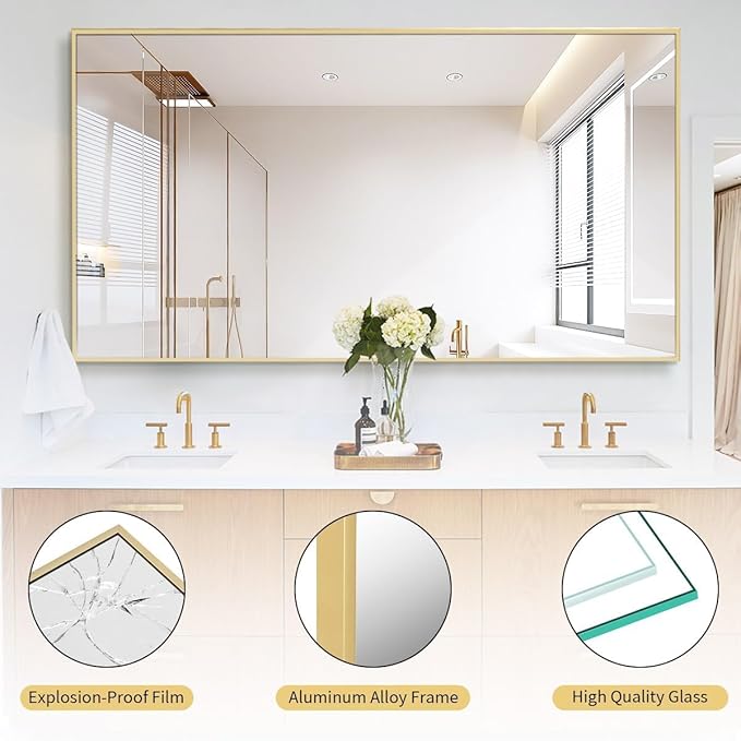 Koonmi 78"x35" Floor Mirror Full Length, Bedroom Floor Body Mirror with Stand, Large Gold Mirror, Leaning, Standing or Hanging Horizontally/Vertically (Gold)