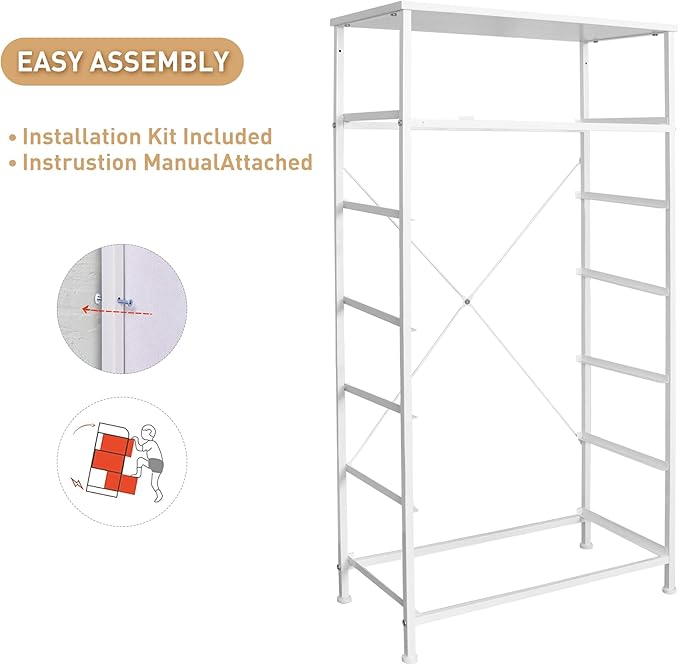 Tall Dresser for Bedroom, Vertical Storage Organizer Tower with 7 Drawers, Chest of Drawers with Fabric Bins, Steel Frame, Wood Top for Bedroom, Closet, Entryway- White