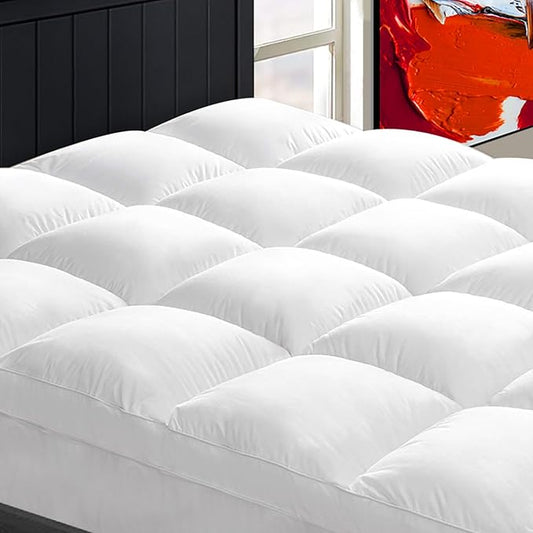Mattress Topper Full XL for Back Pain, Extra Thick Mattress Pad Cover, Plush Pillow Top, Deep Elastic Pocket, White