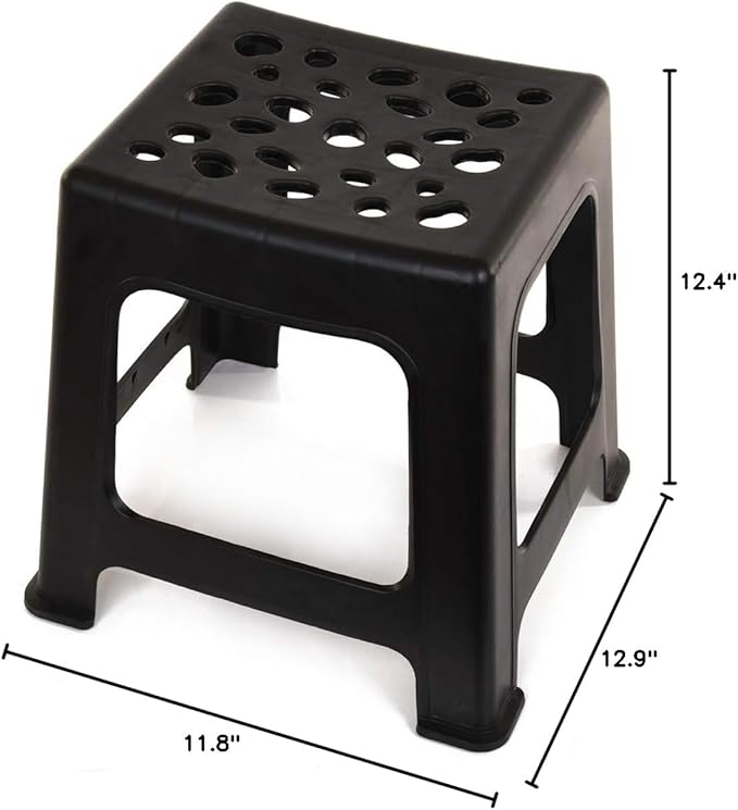 Mintra Home Light Duty Plastic Stools 2pk (12.5in Height, Black)