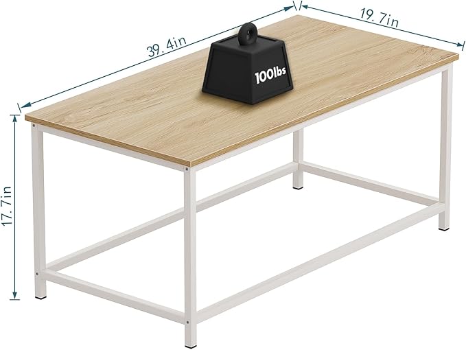 SAYGOER Coffee Table Simple Modern Coffee Tables Open Design Rectangular Minimalist Center Table for Living Room Home Office, Easy Assembly, 39.37 x 19.69 x 17.72, Oak White