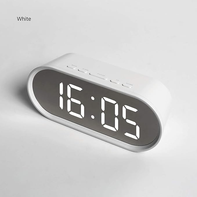 mooas Pop Mirror Digital Alarm Clock, LED Desk Clock with Nightlight, Snooze, Indoor Temperature, Battery Operated Small Size Clock for Kids Girls Bedroom Livingroom Office (White)