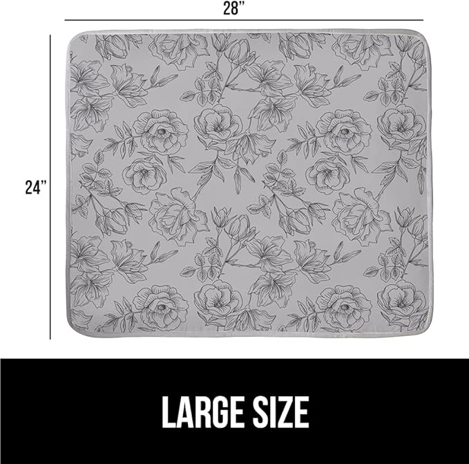 GORILLA GRIP Ironing Mat, Portable Iron Pad, Magnetic Cover and Padding for Top of Washer, Dryer, Tabletop, Countertop, Silicone Coating and Scorch Resistant, Travel Size 28x24, Gray Floral