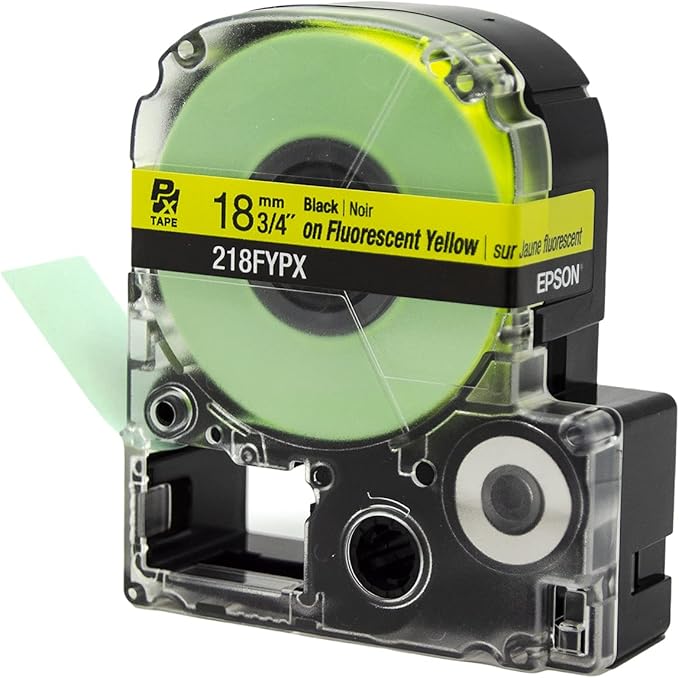 Epson LABELWORKS 218FYPX Genuine PET (Polyester) Tape Cartridge - Black on Fluorescent Yellow Label Maker Tape - 3/4" (18MM) Wide, 30'