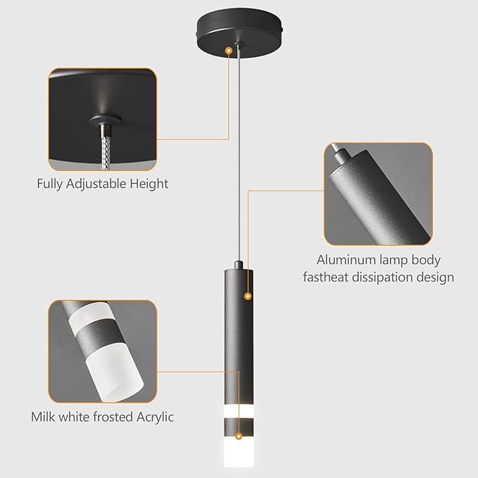 Modern Pendant Light Kitchen Fixture Dimmable LED Black Mini Pendant Lighting fo Kitchen Island Bedroom Bedside Table Small Pendant Lights (3-Pack)