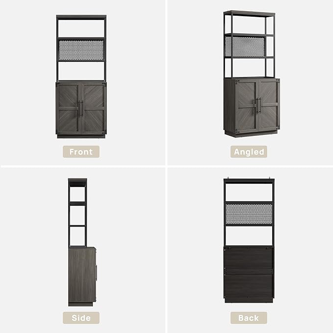 SICOTAS Tall Bookshelf with Storage Cabinet - Modern Book Shelf with Doors and Shelves, 5 Tier Bookcase with Metal Frame Industrial Large Book Case for Home Office, Living Room, 75 Inch, Ash Ash Gray