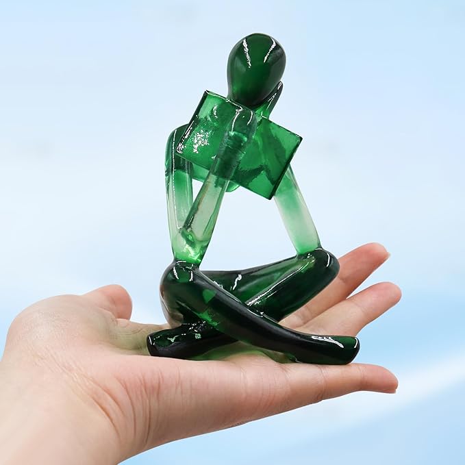 Reading Women Statue, Translucent Green Resin Thinker Sculptures, Abstract Art Ornament, Modern Aesthetic Figurine Decoration for Home Living Room Bedroom Office Shelf Table Desk Bookshelf Decor