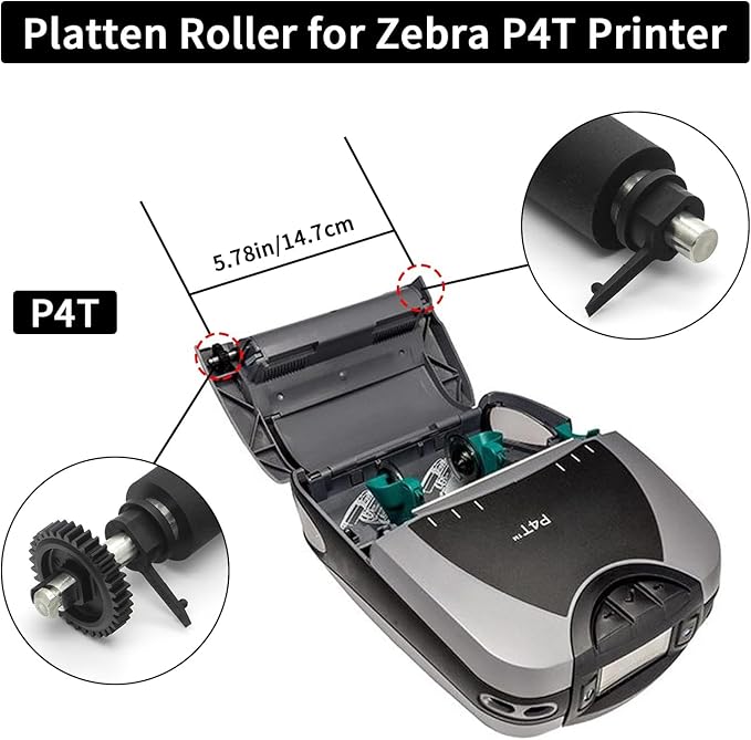 Platen Roller for Zebra P4T RP4T Thermal Label Barcode Printer,Label Maker Transfer Roller Support Printer P/N:AK18913-005 (Including Gear Parts)