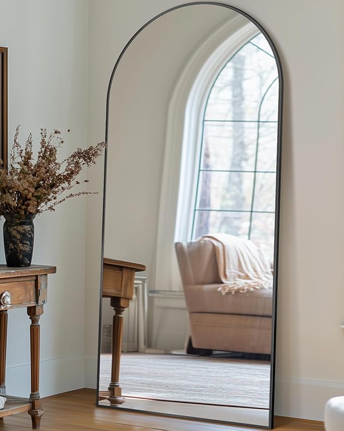 Antok Full Length Mirror, 71"x28" Arched Floor Mirror, Full Body Mirrors with Stand, Wall Mounted Mirrors for Bedroom Living Room, Black