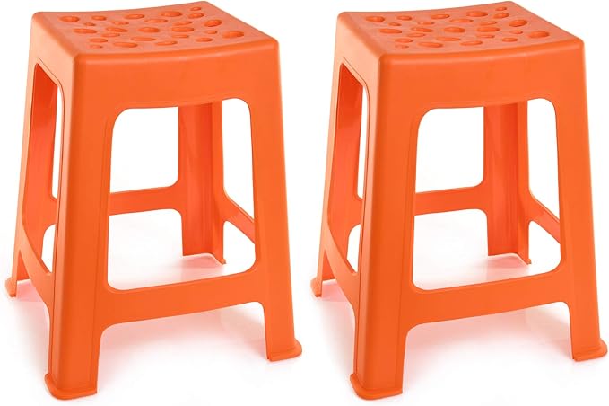 Mintra Home Light Duty Plastic Stools 2pk (18in Height, Orange)