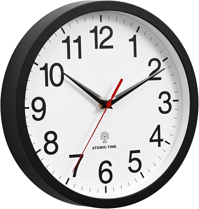 Atomic Wall Clock, Modern 12 Inch Battery Operated Wall Clocks, Analog Clock for Living Room, Office, Home, Bedroom, Kitchen, Bathroom(Black)