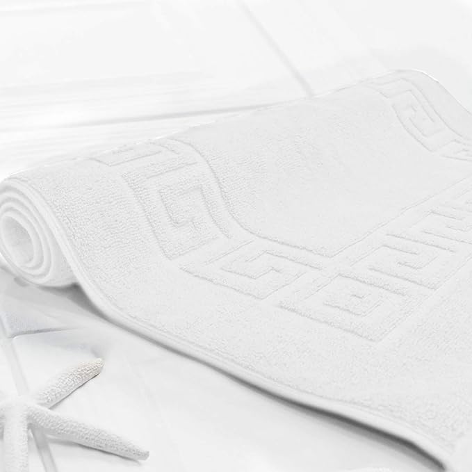 DAN RIVER Greek Bath Mat - White, 100% Ring Spun Cotton, Pack of 2, 20x32 inches, 800 GSM, Non-Slip, Absorbent, Quick Drying, Machine Washable Bathroom Floor Mats for Shower, Kitchen & Bath