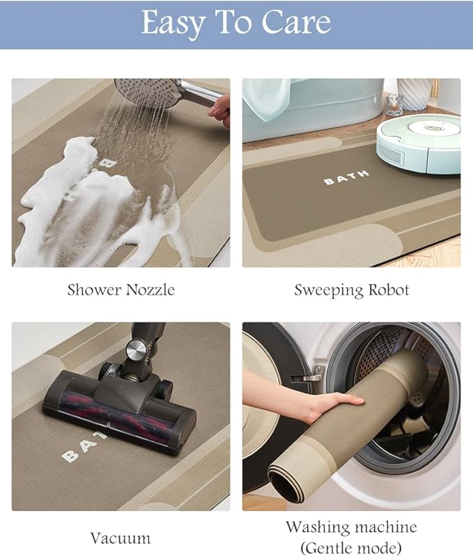 Bath Mat-Bath Mat Rug Non Slip Super Absorbent Stain Resistant Quick Dry Thin Bathroom Rug-Bath Mats for Bathroom Floor Bathtub Vanity-Bathmat Bath Rug Easy Care-17"x35",Beige
