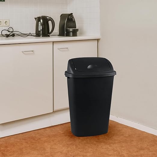 Begale 13 Gallon Rectangular Plastic Kitchen Trash Can with Swing Lid, Set of 4 Plastic Swing Top Waste Bin, Black