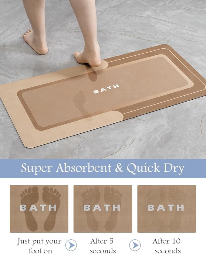 MontVoo-Bath Mat Rug Long Non Slip Super Absorbent Bathroom Runner Stain Resistant Quick Dry Thin Bathroom Mat Fit Under Door-24"x70",Brown
