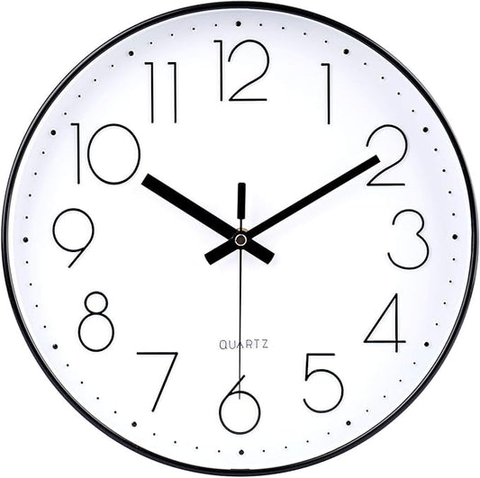 jomparis Black Wall Clock Large 13.5 Inch Silent Non Ticking Battery Operated Quartz Decorative Round Wall Clock for Classroom Living Room,Office,School